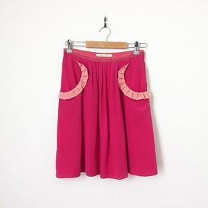 Marc Jacobs hot blush two tone pink magenta silk pleat ruffle a-line mini skirt